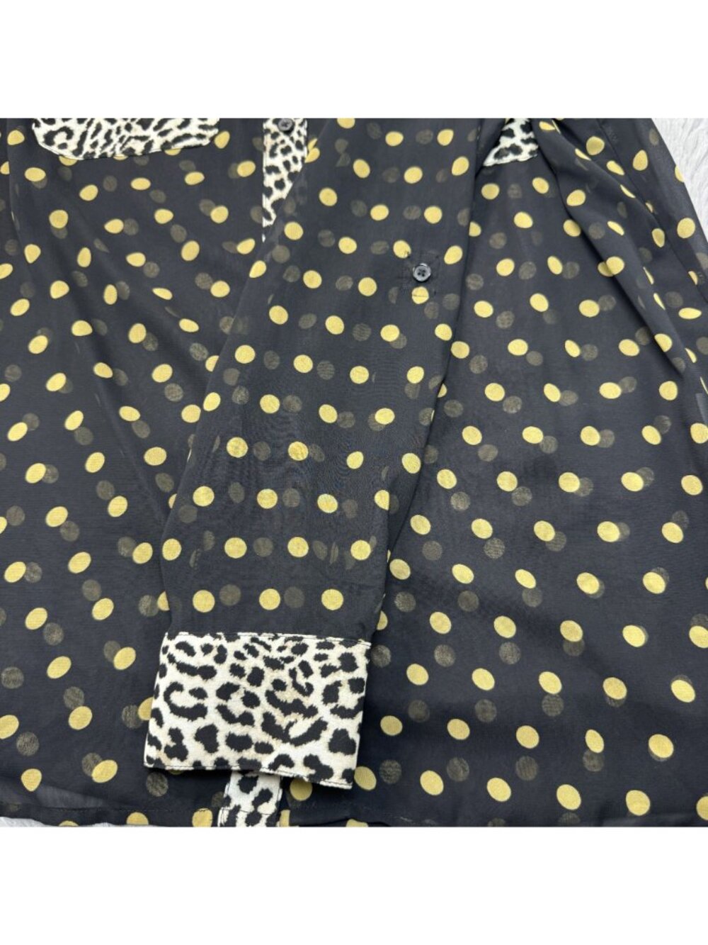 INC International Black Yellow Polka Dot Button-Up Sheer Blouse Women Size M NEW - Picture 6 of 13